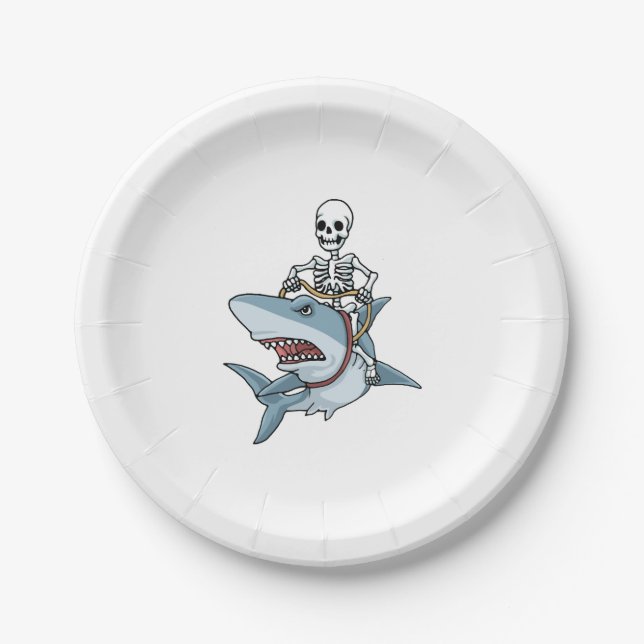 Halloween Skeleton Shark Funny Halloween Gift Paper Plates (Front)