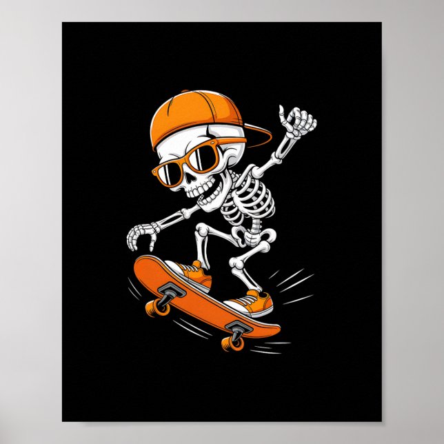 Halloween Skeleton Skateboard Funny Skateboarding  Poster (Front)