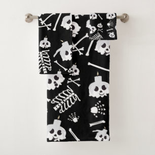 Halloween Skeleton Skull Bones Pattern Bath Towel Set