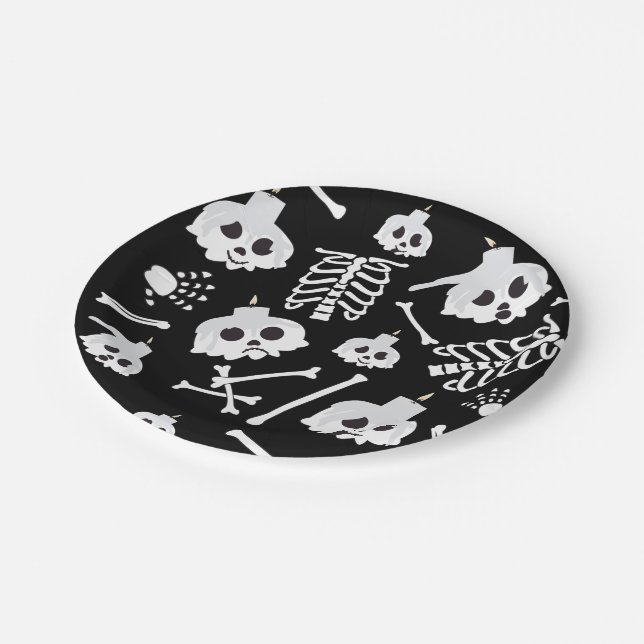Halloween Skeleton Skull Bones Pattern Paper Plates (Angled)