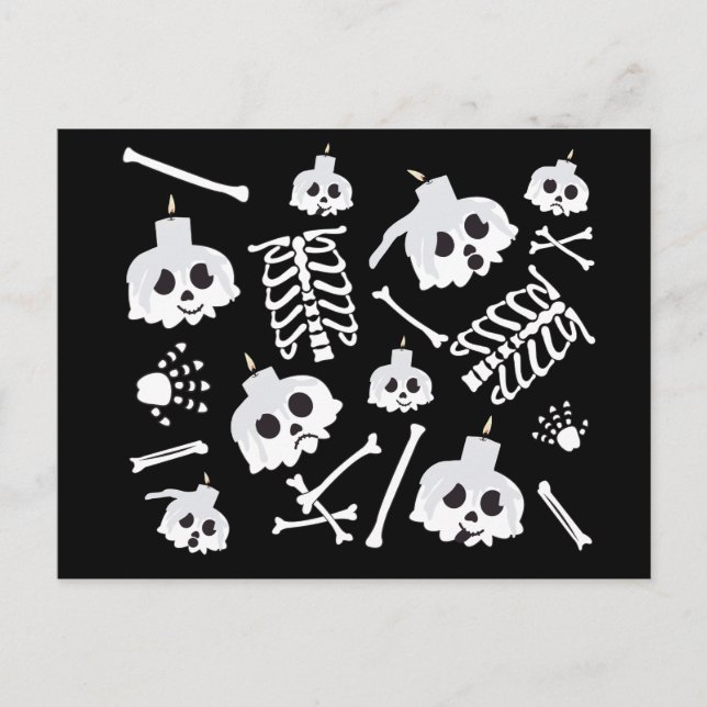 Halloween Skeleton Skull Bones Pattern Postcard (Front)