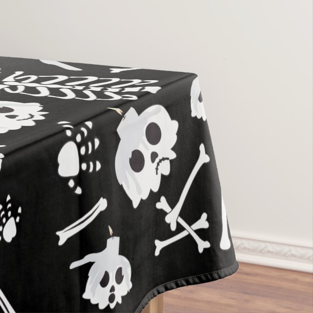 Halloween Skeleton Skull Bones Pattern Tablecloth (In Situ)