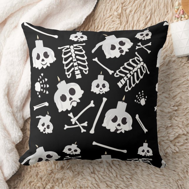 Halloween Skeleton Skull Bones Pattern Throw Pillow (Blanket)