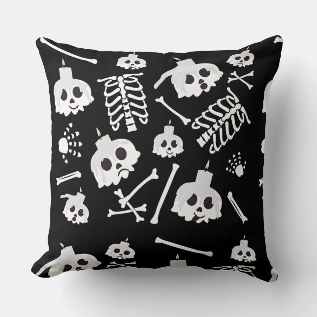 Halloween Skeleton Skull Bones Pattern Throw Pillow (Front)