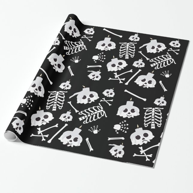 Halloween Skeleton Skull Bones Pattern Wrapping Paper (Unrolled)
