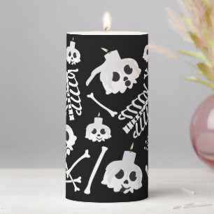 Halloween Skeleton Skull Bones Pillar Candle