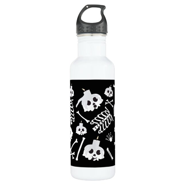 Halloween Skeleton Skull Bones Stainless Steel Water Bottle (Front)