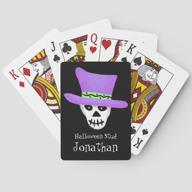 Halloween Skeleton Skull Name Personalized Whimsy Poker Cards (Back)