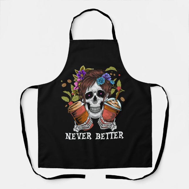 Halloween Skeleton Skull Women Drinking Coffee Nev Apron (Front)