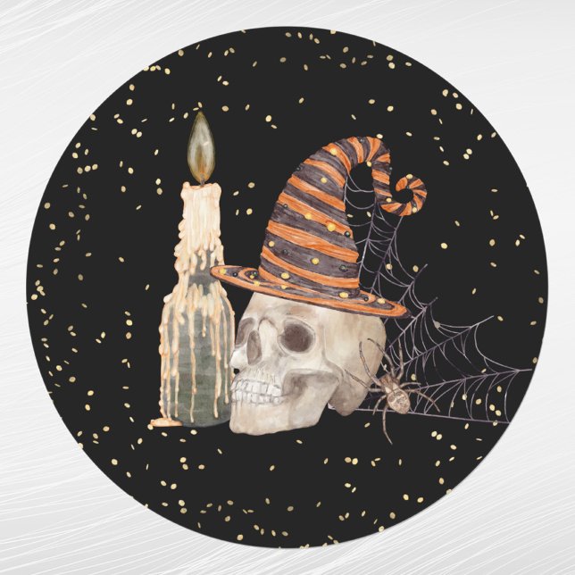 Halloween Skeleton Spider Web Candle Classic Round Sticker (Creator Uploaded)
