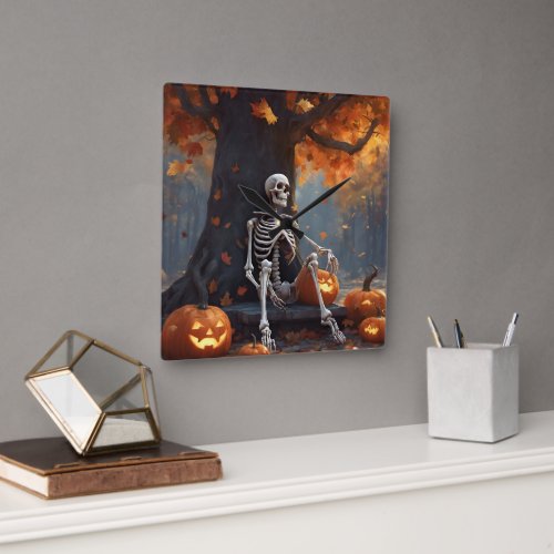 Halloween Skeleton  Square Wall Clock