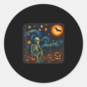 Halloween Skeleton Starry Night Van Gogh Pumpkin M Classic Round Sticker