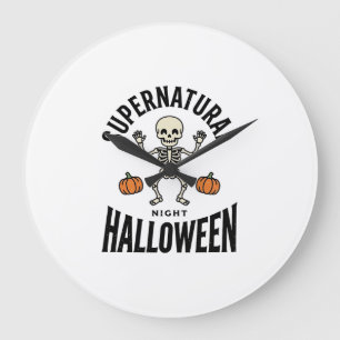 Halloween Skeleton Supernatural Funny Vintage_1 Large Clock