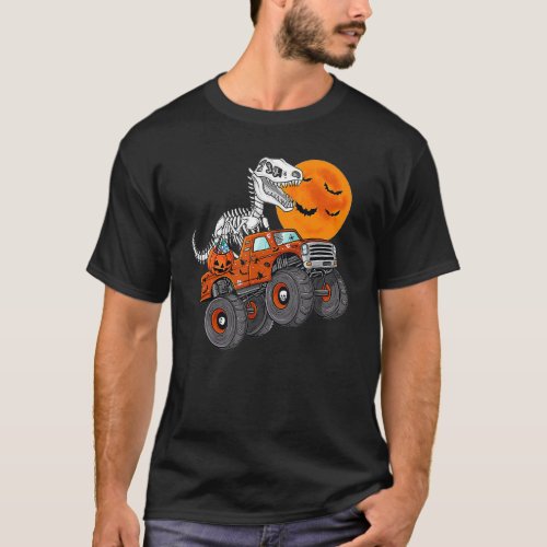 Halloween Skeleton T Rex Monster Truck Boys Teens  T_Shirt