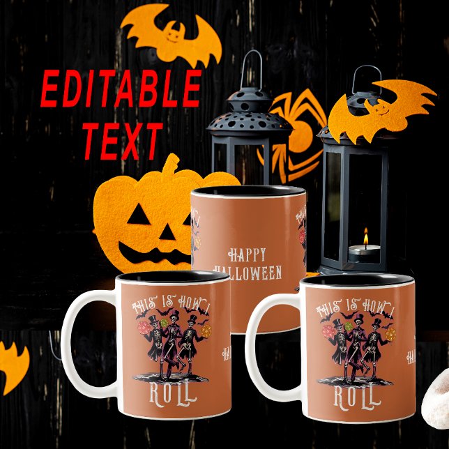 Halloween Skeleton This Is How I Roll Gamer Dice Two-Tone Coffee Mug (Halloween Skeleton This Is How I Roll Gamer Dice Funny Gifts For Gamers RPG DND)
