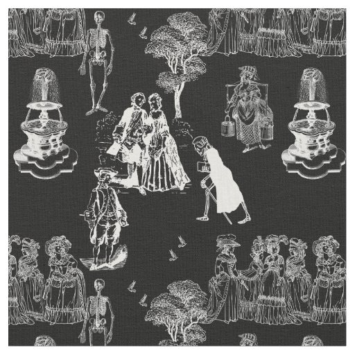 halloween skeleton toile rococo antique skull  fabric