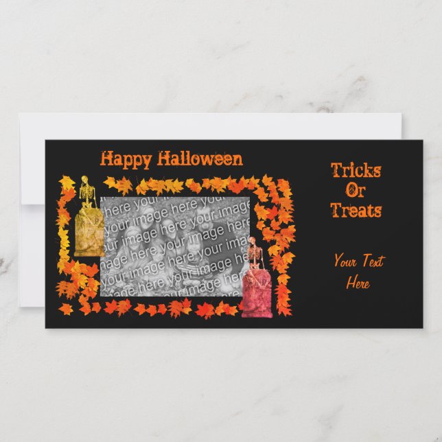 Halloween Skeleton Tombstone Photo Card (Front)