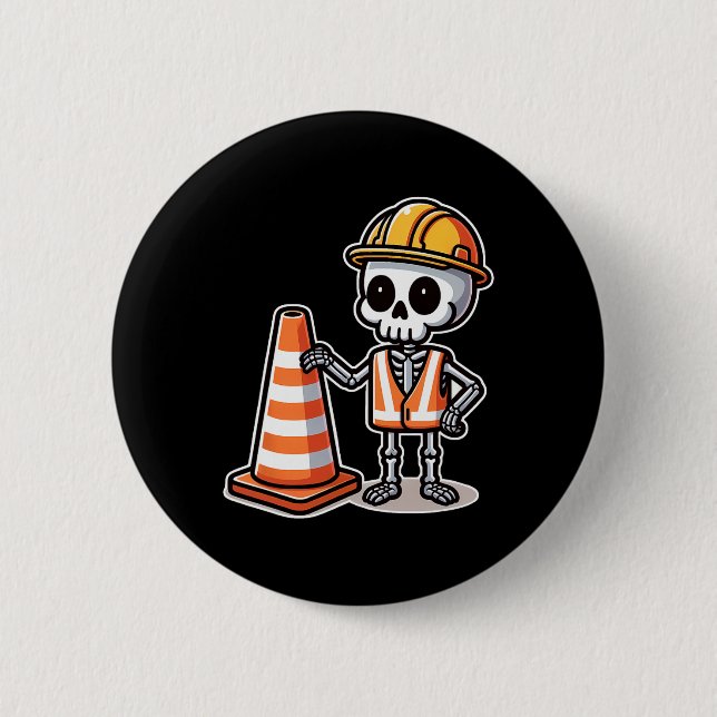Halloween Skeleton Traffic Cone  Button (Front)