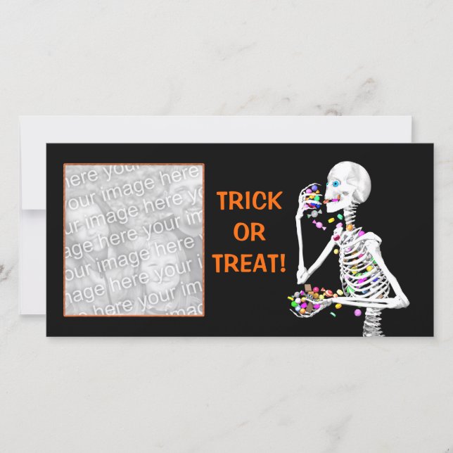 Halloween Skeleton Treats Holiday Card (Front)