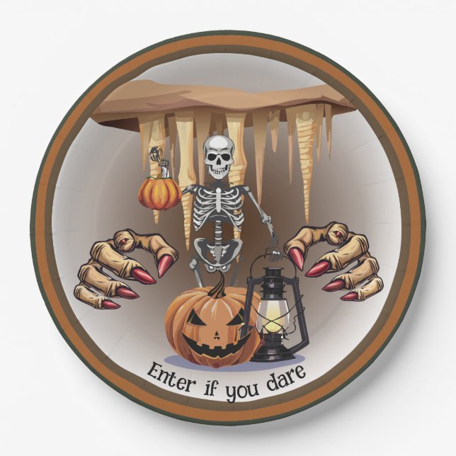 Halloween Skeleton Trick or Treating Paper Plates (Front)