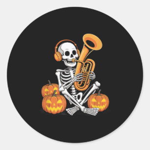 Halloween Skeleton Tuba Tubist Classic Round Sticker