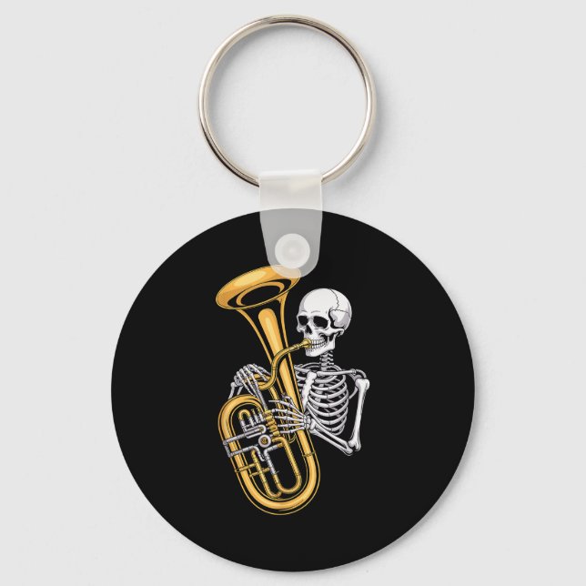 Halloween Skeleton Tuba Tubist  Keychain (Front)