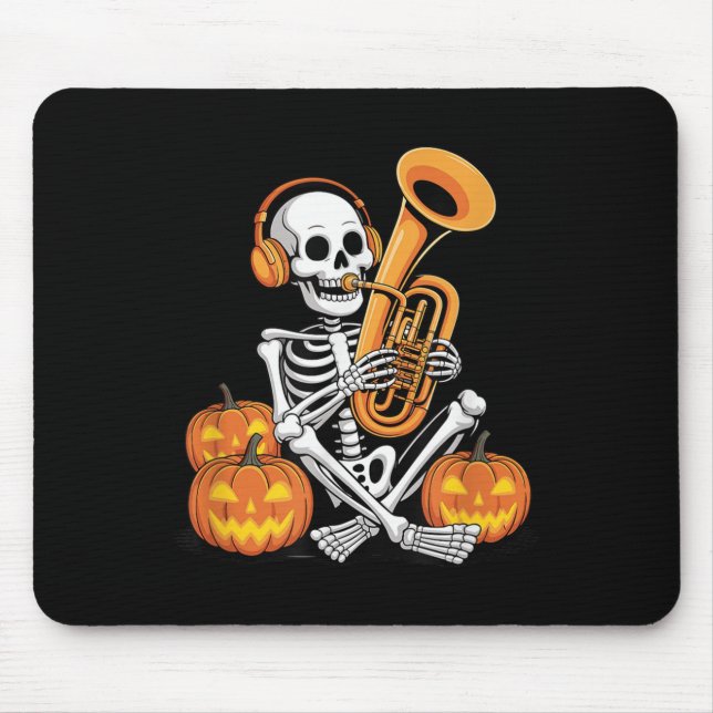Halloween Skeleton Tuba Tubist  Mouse Pad (Front)