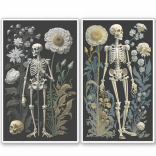 Halloween Skeleton. Vintage Romantic Gothic Floral Sticker