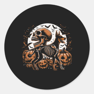 Halloween Skeleton Walking Skeletal Doberman Dog Classic Round Sticker