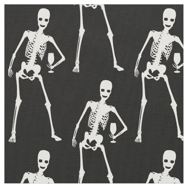 halloween skeleton wine glass creepy funny fabric (Close Up)