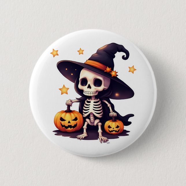 Halloween Skeleton witch botton Pin (Front)