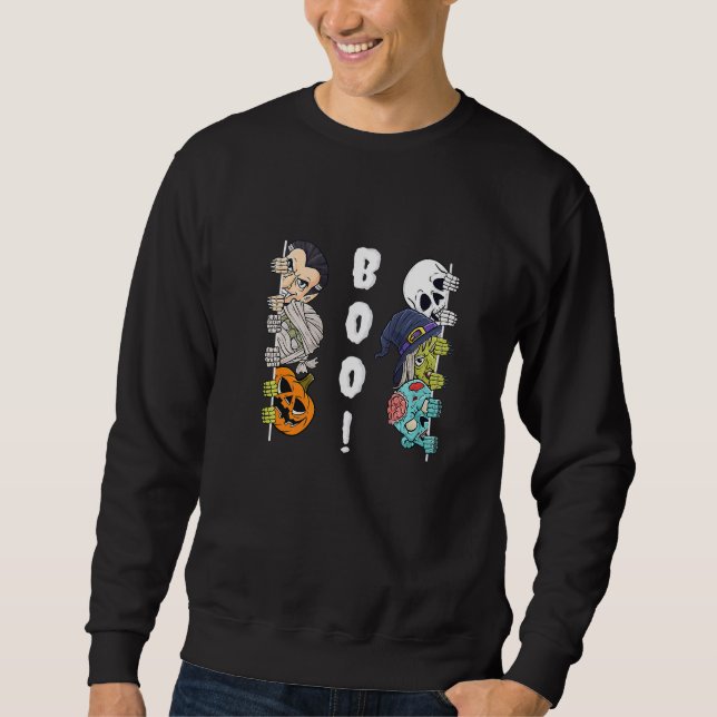 Halloween Skeleton Witch Peeking Zombie Mummy Kids Sweatshirt (Front)