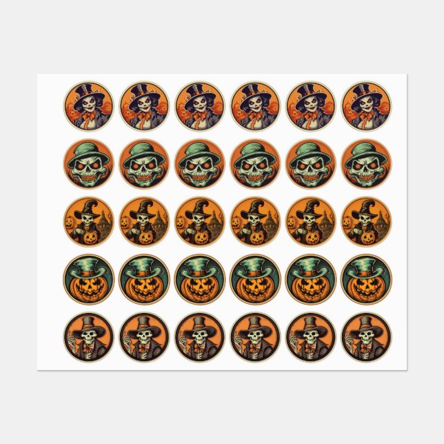 Halloween Skeleton Witch & Pumpkin Sticker Sheet – (Sheet)