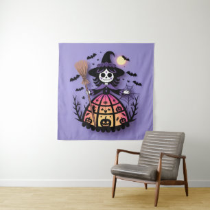 Halloween Skeleton Witch Tapestry