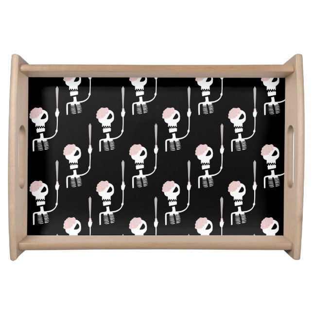 Halloween skeleton with a sword  serving tray (Front)
