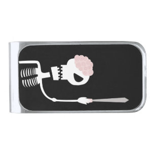 Halloween skeleton with a sword  silver finish money clip