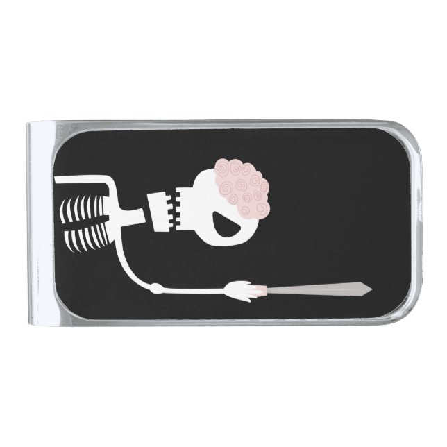 Halloween skeleton with a sword  silver finish money clip (Front)