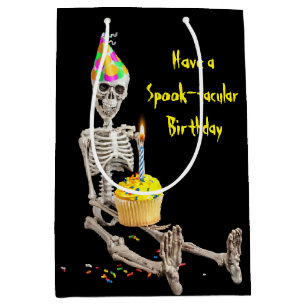 Halloween Skeleton With Birthday Cake Medium Gift Bag