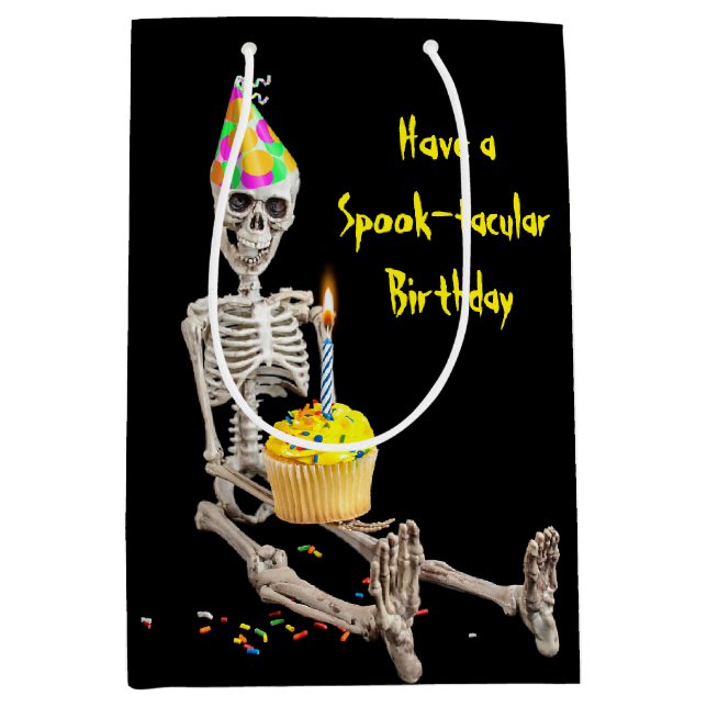 Halloween Skeleton With Birthday Cake  Medium Gift Bag (Front)