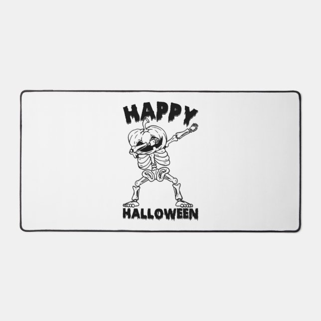 Halloween Skeleton with Pumpkin - Happy Halloween Desk Mat (Front)
