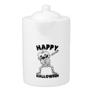 Halloween Skeleton with Pumpkin - Happy Halloween Teapot
