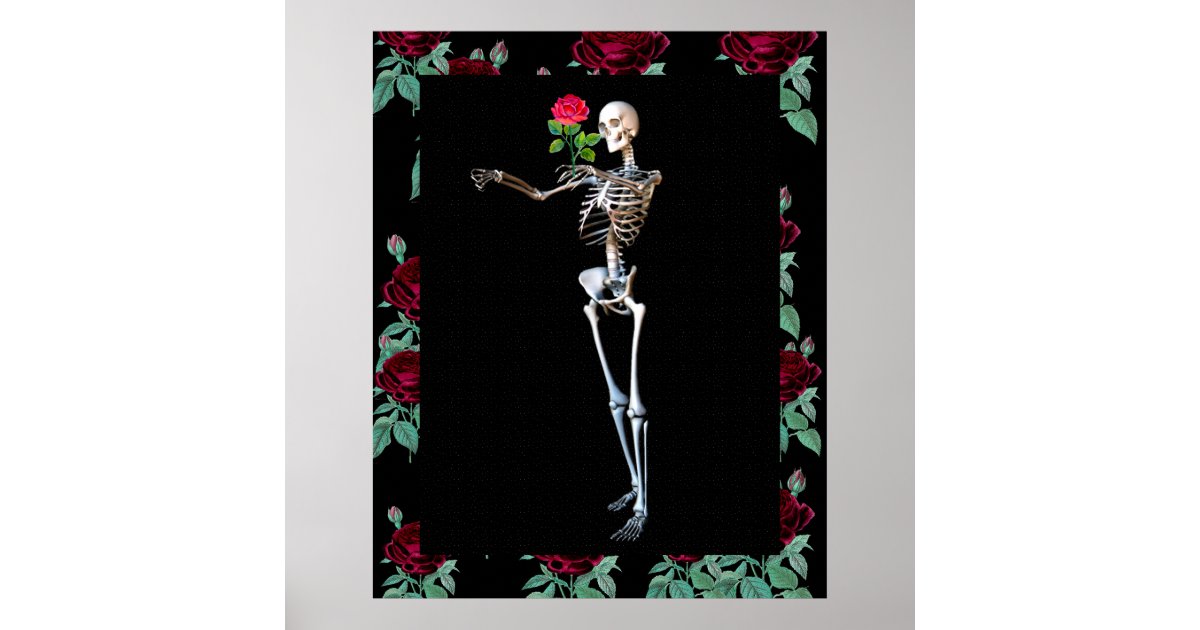 Halloween Skeleton With Rose Poster | Zazzle