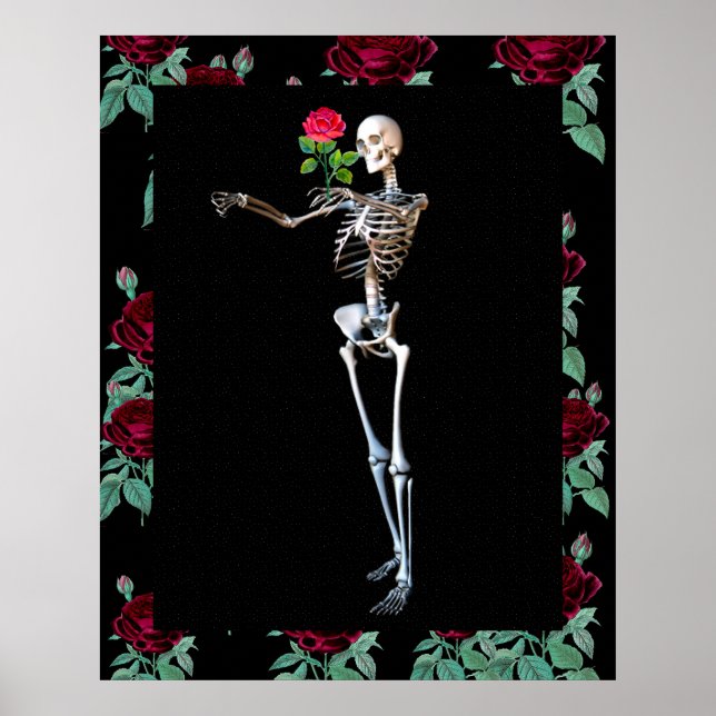 Halloween Skeleton With Rose Poster (Front)