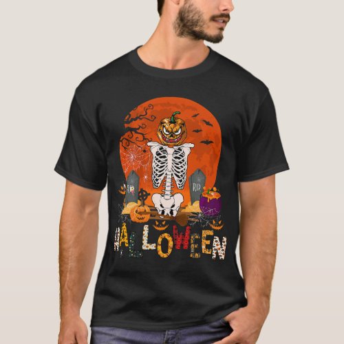 Halloween Skeleton With Scary Pumpkin Head Matchin T_Shirt