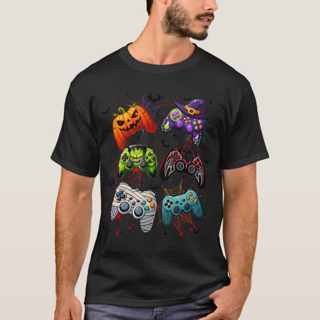 Halloween Skeleton Zombie Gaming Controllers Mummy T-Shirt (Front)