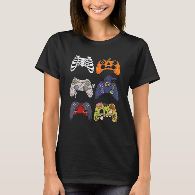 Halloween Skeleton Zombie Gaming Controllers Mummy T-Shirt (Front)