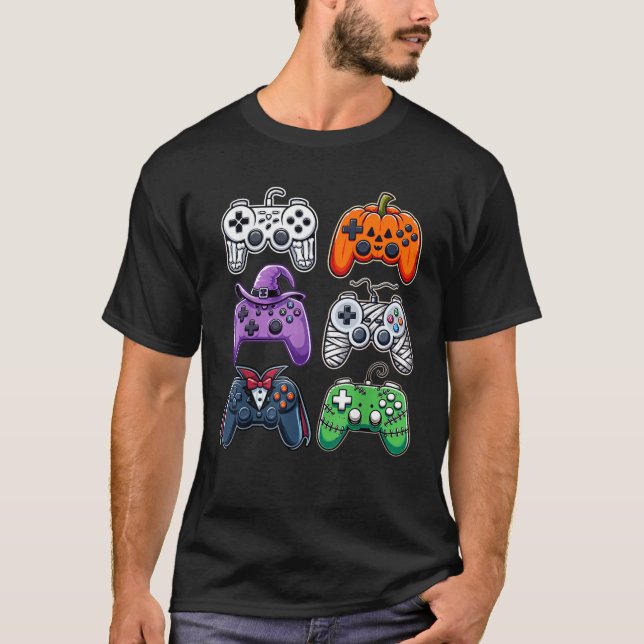 Halloween Skeleton Zombie Gaming Controllers Mummy T-Shirt (Front)