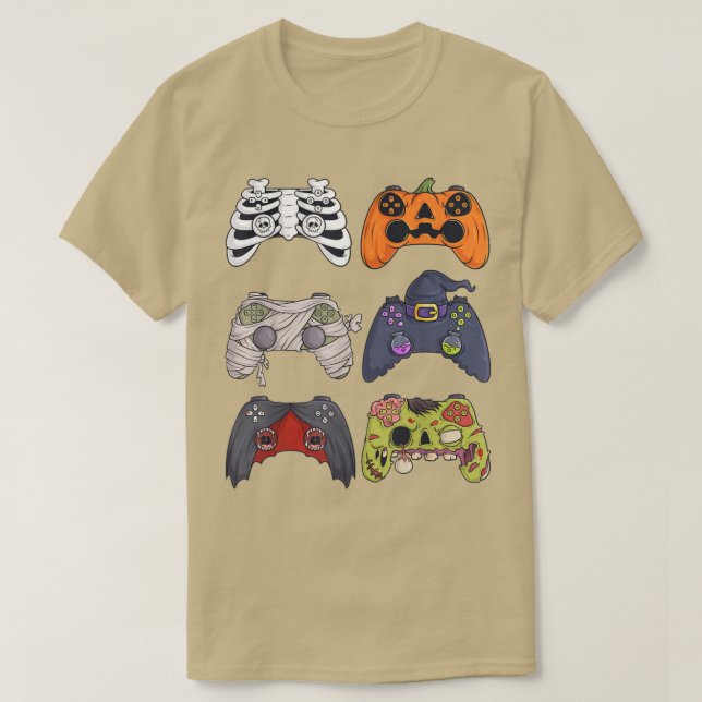 Halloween Skeleton Zombie Gaming Controllers Mummy T-Shirt (Design Front)