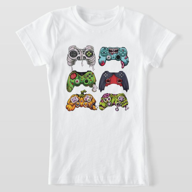 Halloween Skeleton Zombie Gaming Controllers Mummy T-Shirt (Laydown)