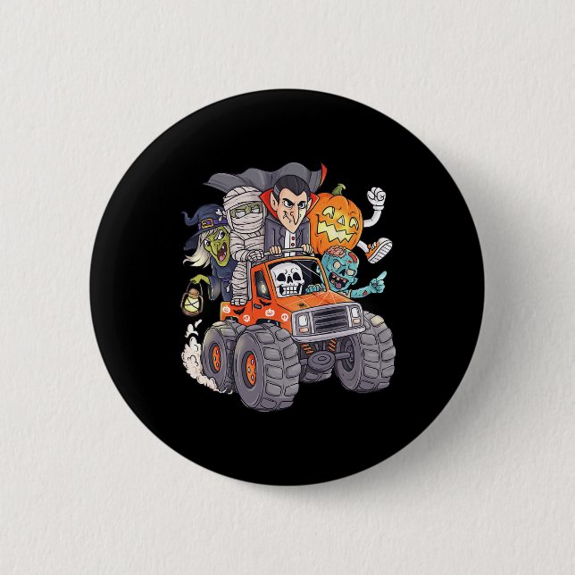 Halloween Skeleton Zombie Monster Truck Vampire Bo Button (Front)